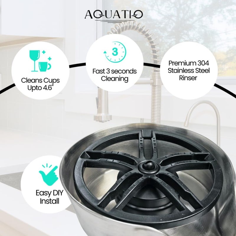 AquatiQ 2 in1 Glass Rinser for Kitchen Sink - Stainless Steel Cup Cleaner - Counter Top Bottle Washer - Kitchen Sink Accessories - Attachements - Sink Sprayer (Nickel) - Image 2